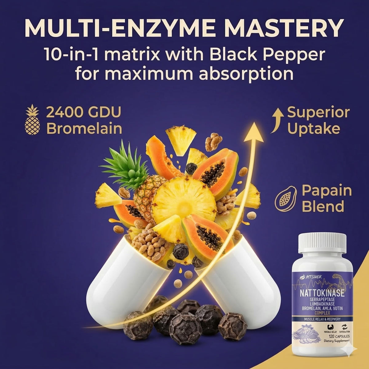 MTSIUEK Nattokinase 4000 FU supplément 120 capsules sur une table