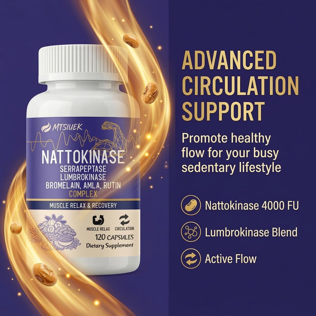 MTSIUEK Nattokinase 4000 FU supplément vue arrière avec ingrédients