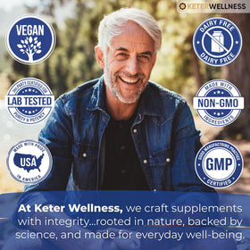 Mucuna Pruriens Keter Wellness avec des ingrédients naturels en arrière-plan