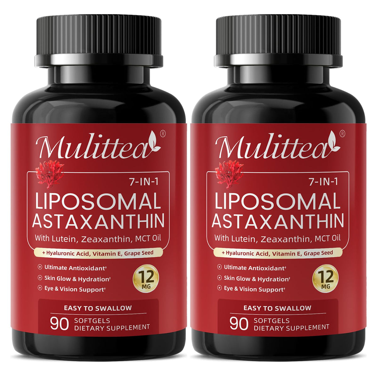 Mulittea Astaxanthin Liposomal 12mg gélules en vue de face
