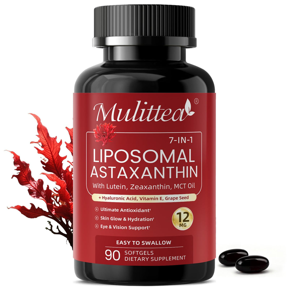 Mulittea Astaxanthin Liposomal 12mg gélules molles vue avant