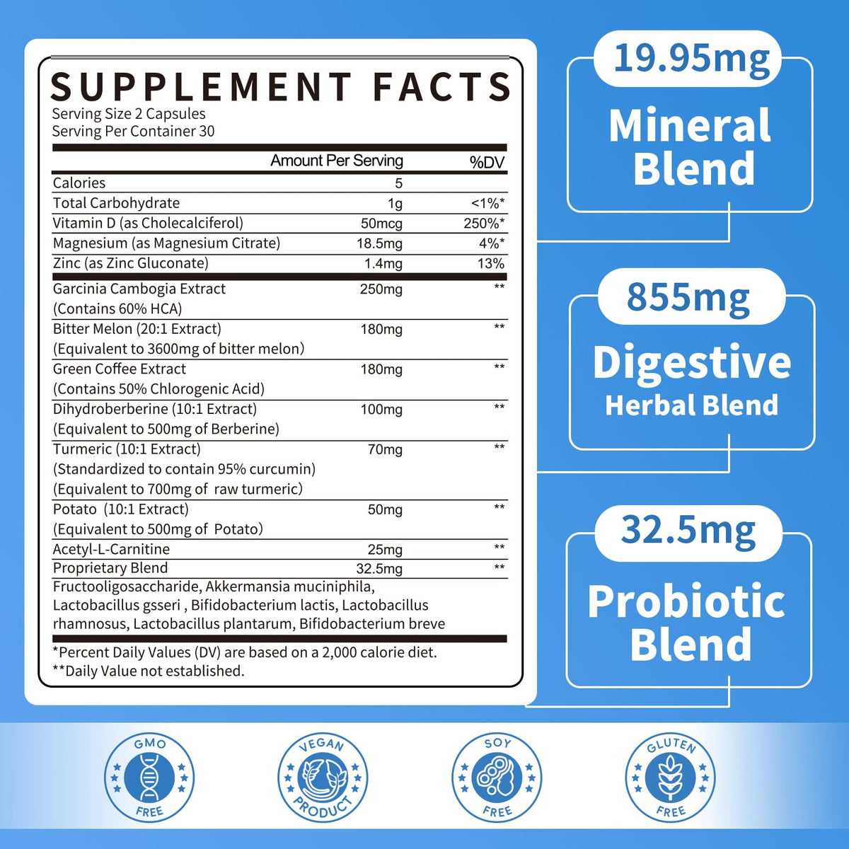 Mulittea complément alimentaire 12-en-1 capsules avec étiquette