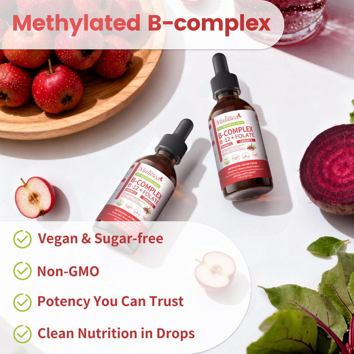 Mulittea Complexe B Méthylé sur table avec complément alimentaire