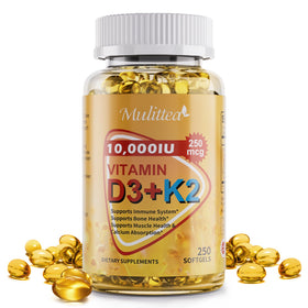Mulittea Vitamine D3 K2 10000 UI MK7 250 gélules vue de face