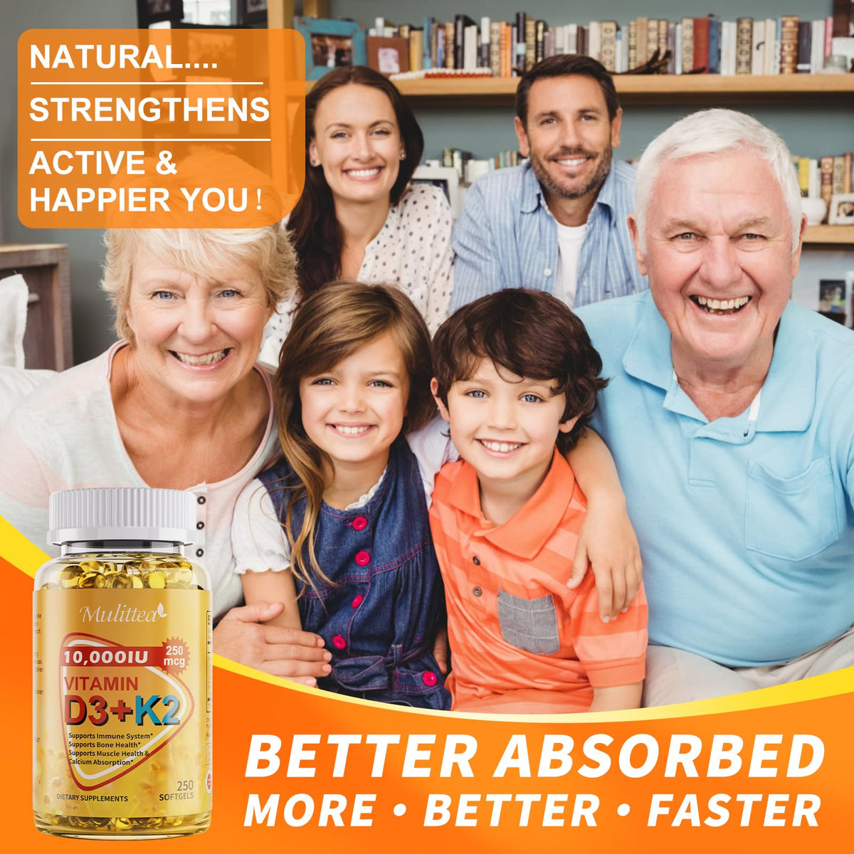Mulittea Vitamine D3 K2 10000 UI MK7 vue latérale