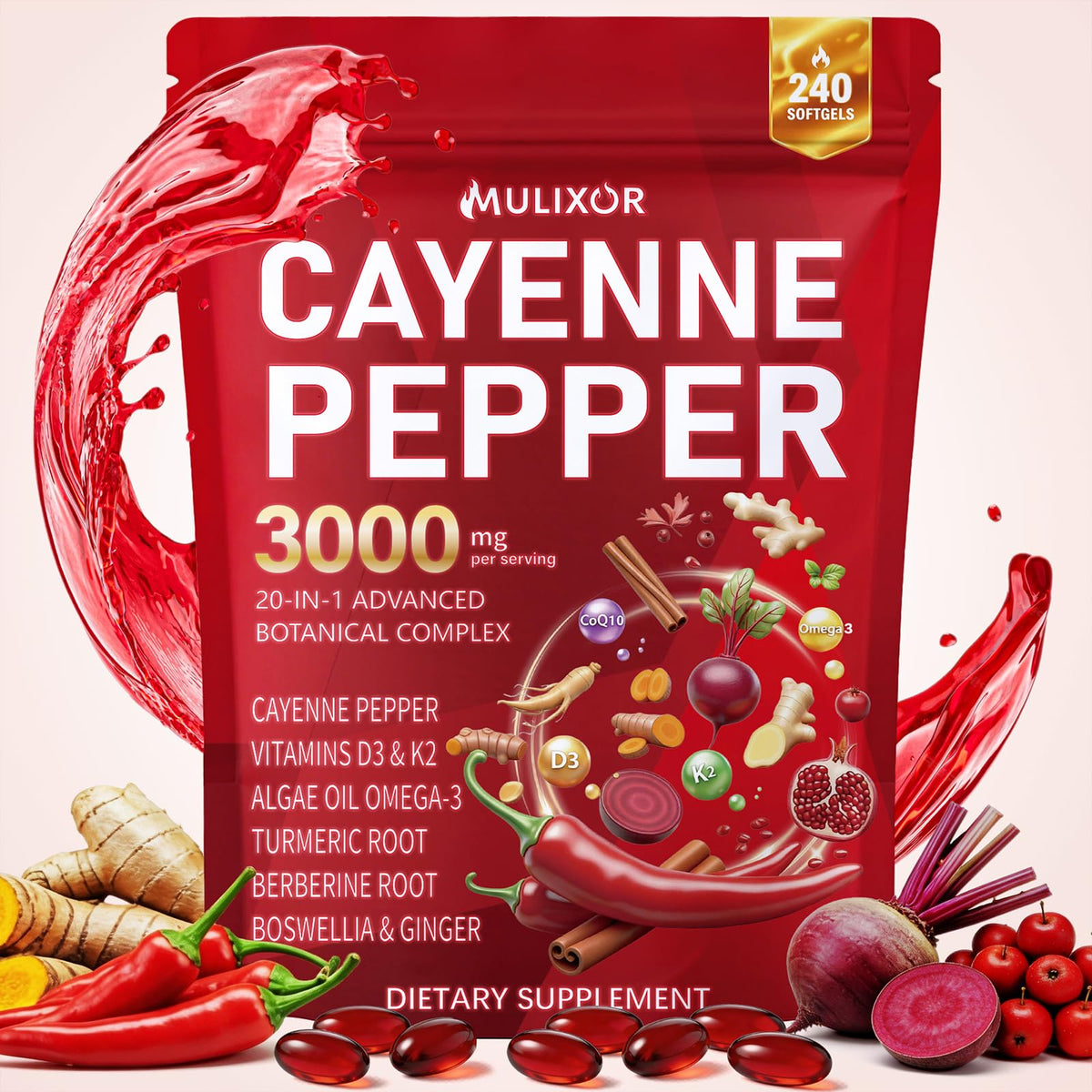 MULIXOR Gélules de Poivre de Cayenne 240 Softgels vue avant