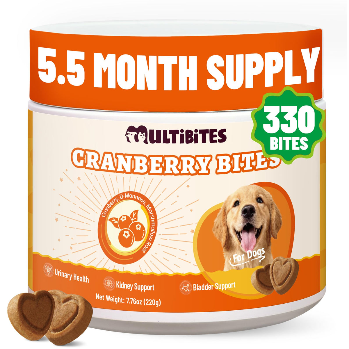 MULTIBITES Complément Alimentaire Cranberry pour Chiens 330 Bouchées - vue de face