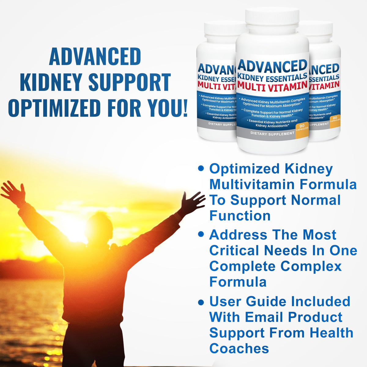 Multivitamine Essentielle pour les Reins de Kidney Restore, mise en scène sur un bureau