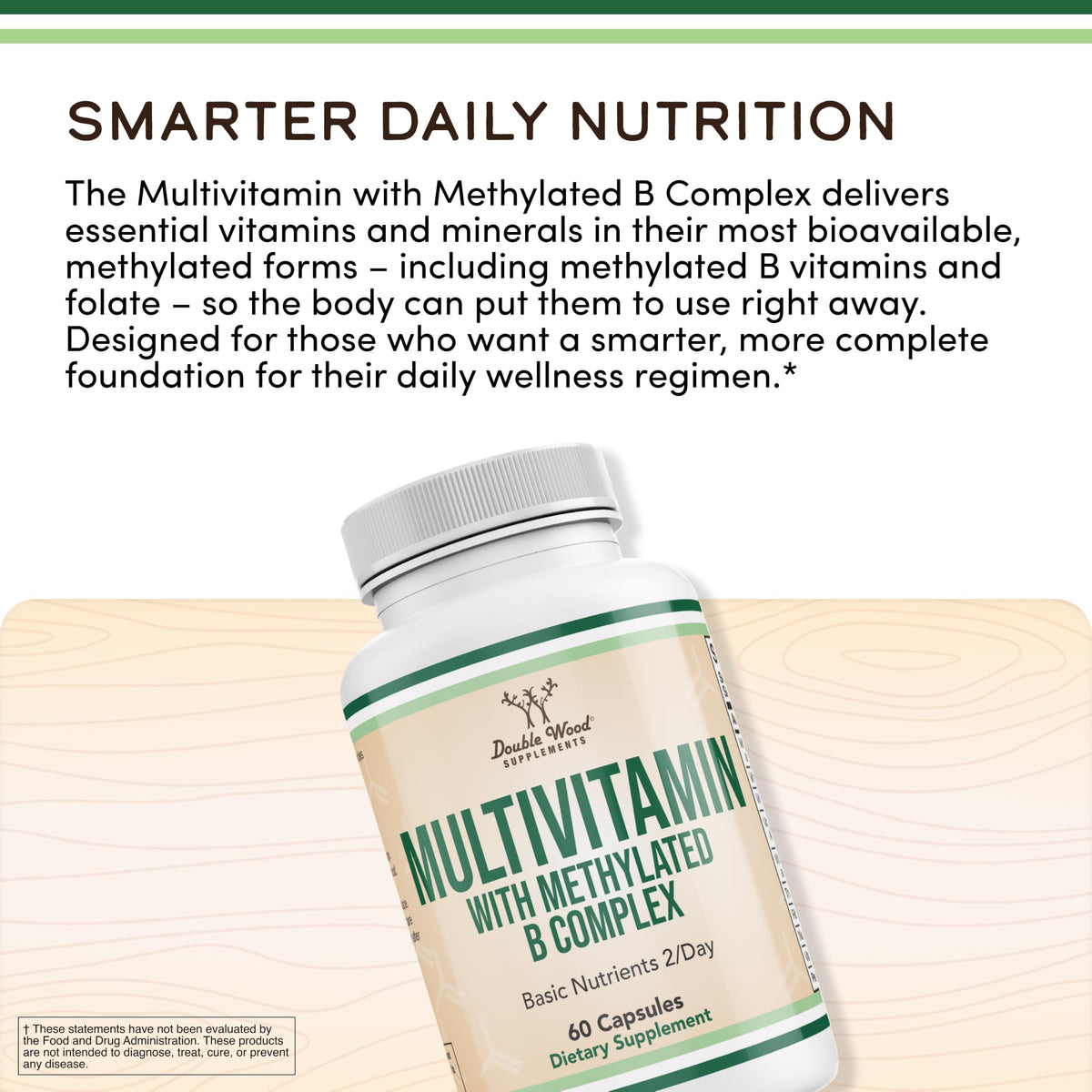 Multivitamine Methylée Double Wood 60 Capsules avec étiquette de composition
