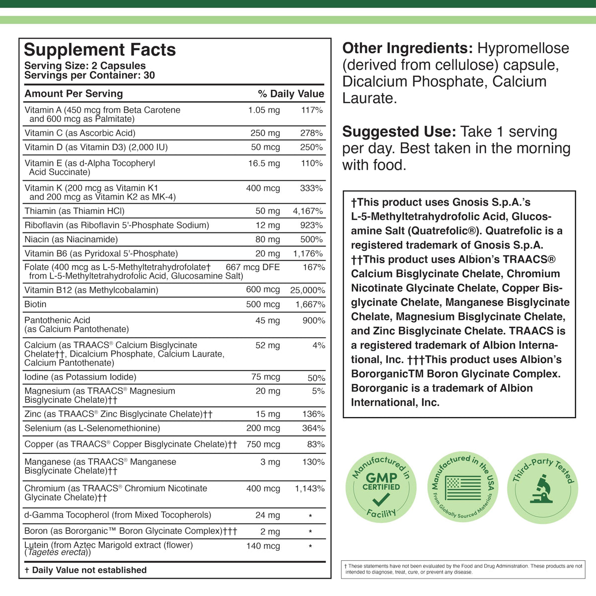Multivitamine Methylée Double Wood 60 Capsules vue arrière