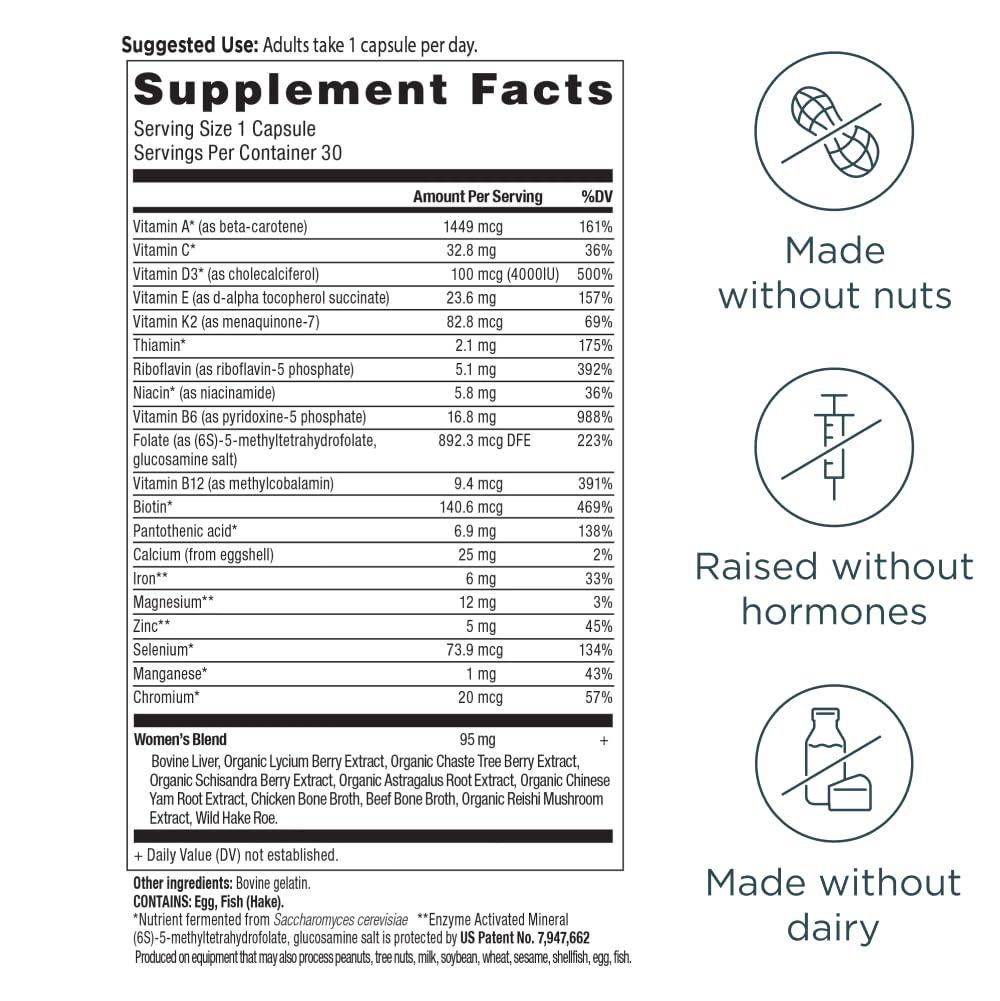 Multivitamine Methylée Femme Ancient Nutrition, capsule présentée sur une surface blanche