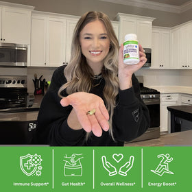 Multivitamine Paradise Herbs avec ingrédients naturels en arrière-plan