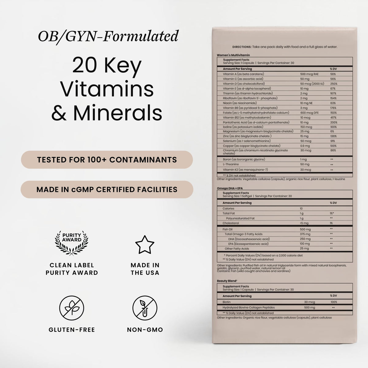 Multivitamine quotidienne pour femmes de Perelel, vue de face