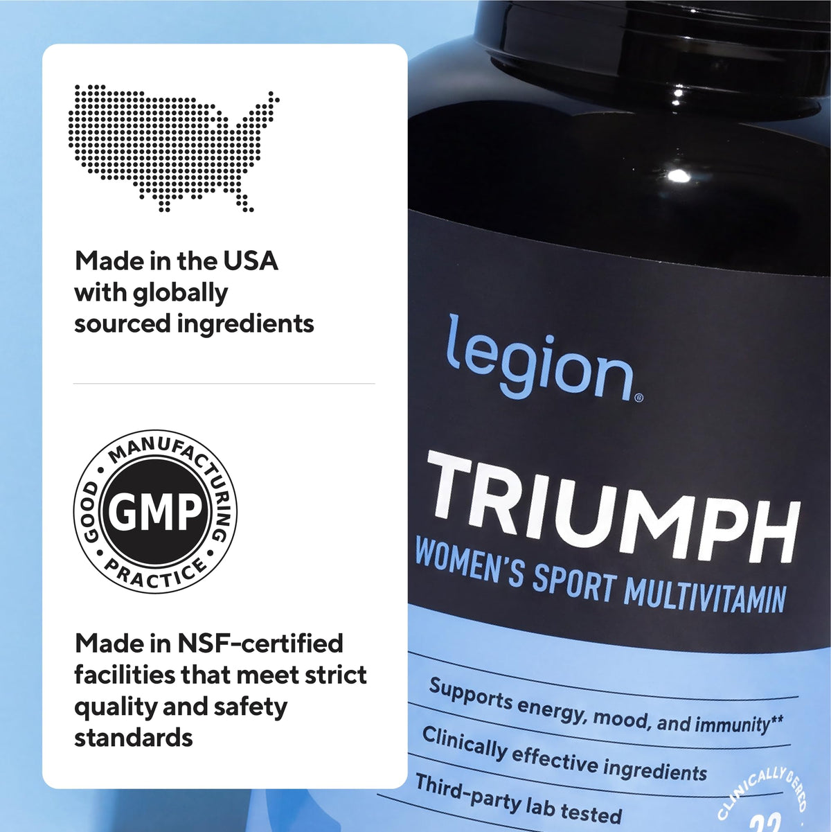 Multivitamine Triumph LEGION sur une table de cuisine