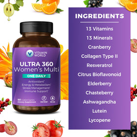 Multivitamine Ultra 360 Femme avec des éléments naturels en arrière-plan
