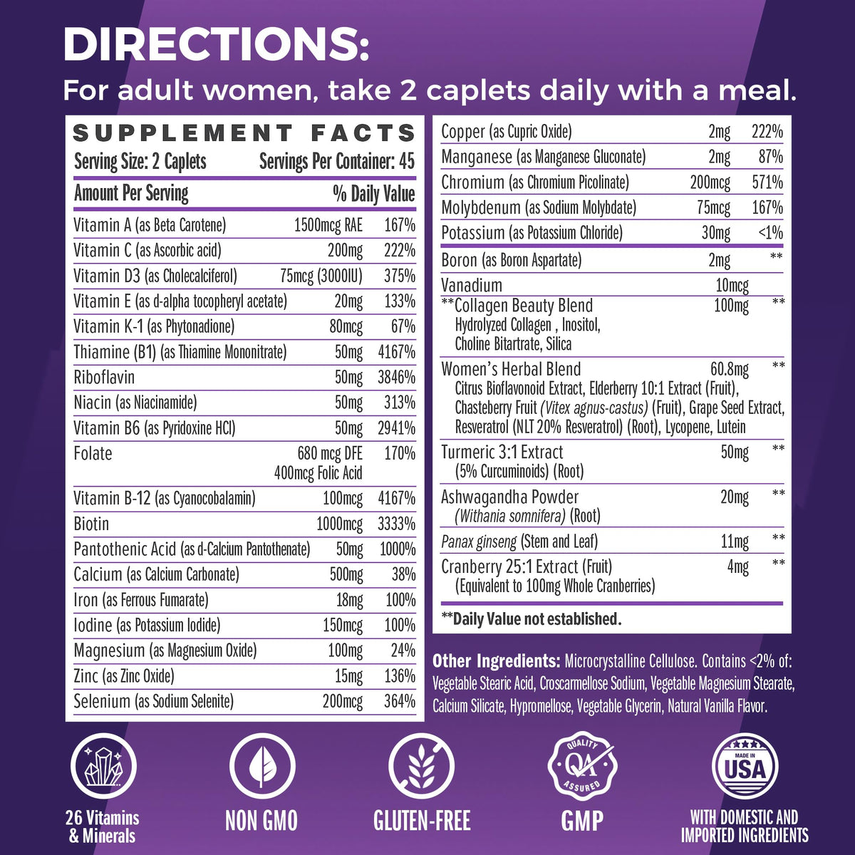 Multivitamine Ultra 360, vue arrière avec ingrédients listés