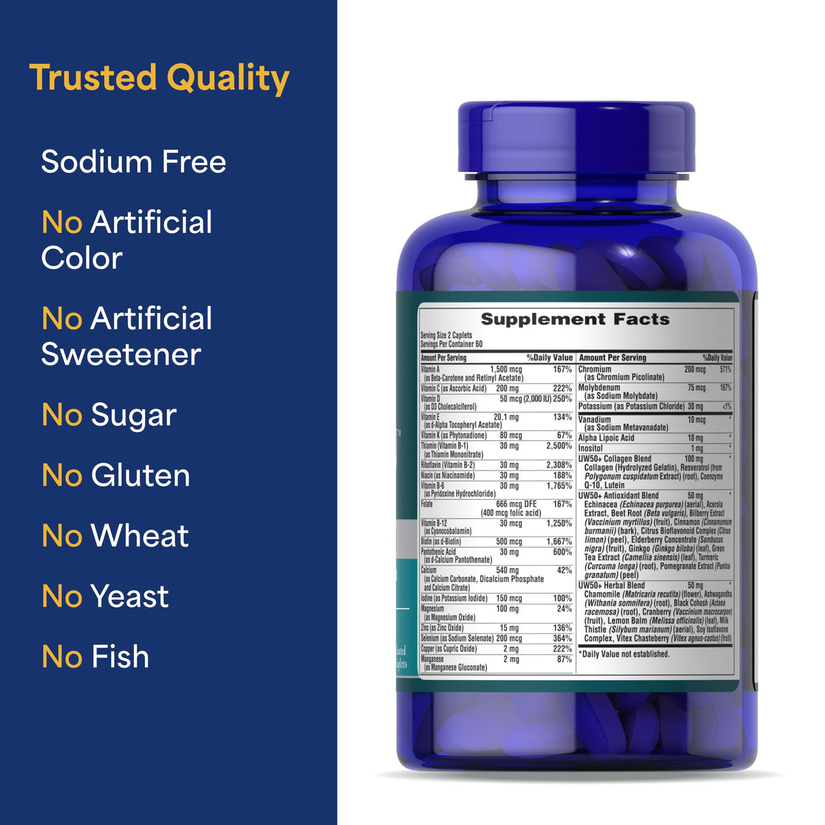 Multivitamine Ultra Woman 50+ de Puritan's Pride dans un environnement de bien-être