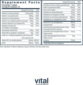 Multivitamine Végétalienne Vital Nutrients 30 Capsules vue arrière