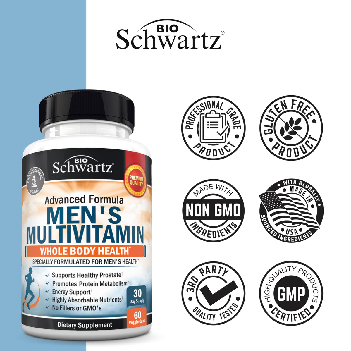 Multivitamines BioSchwartz pour hommes sur fond blanc