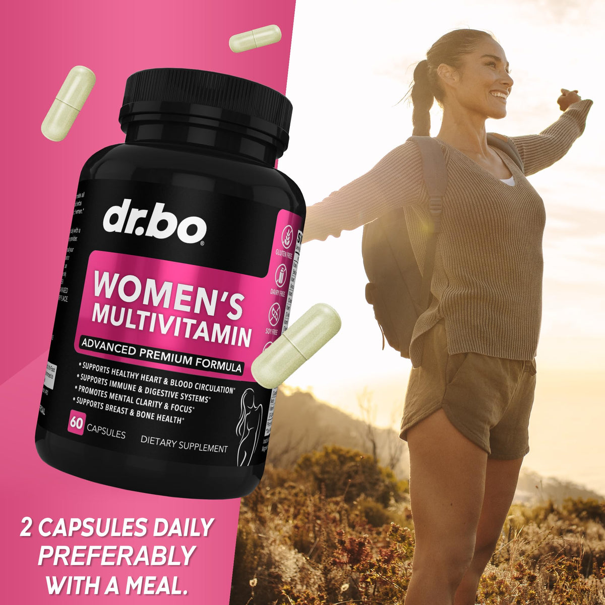 Multivitamines DR. BO pour femmes, capsules sur une table