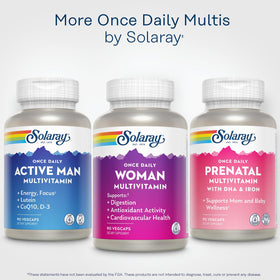 Multivitamines Femme SOLARAY avec une vue d'ensemble des capsules
