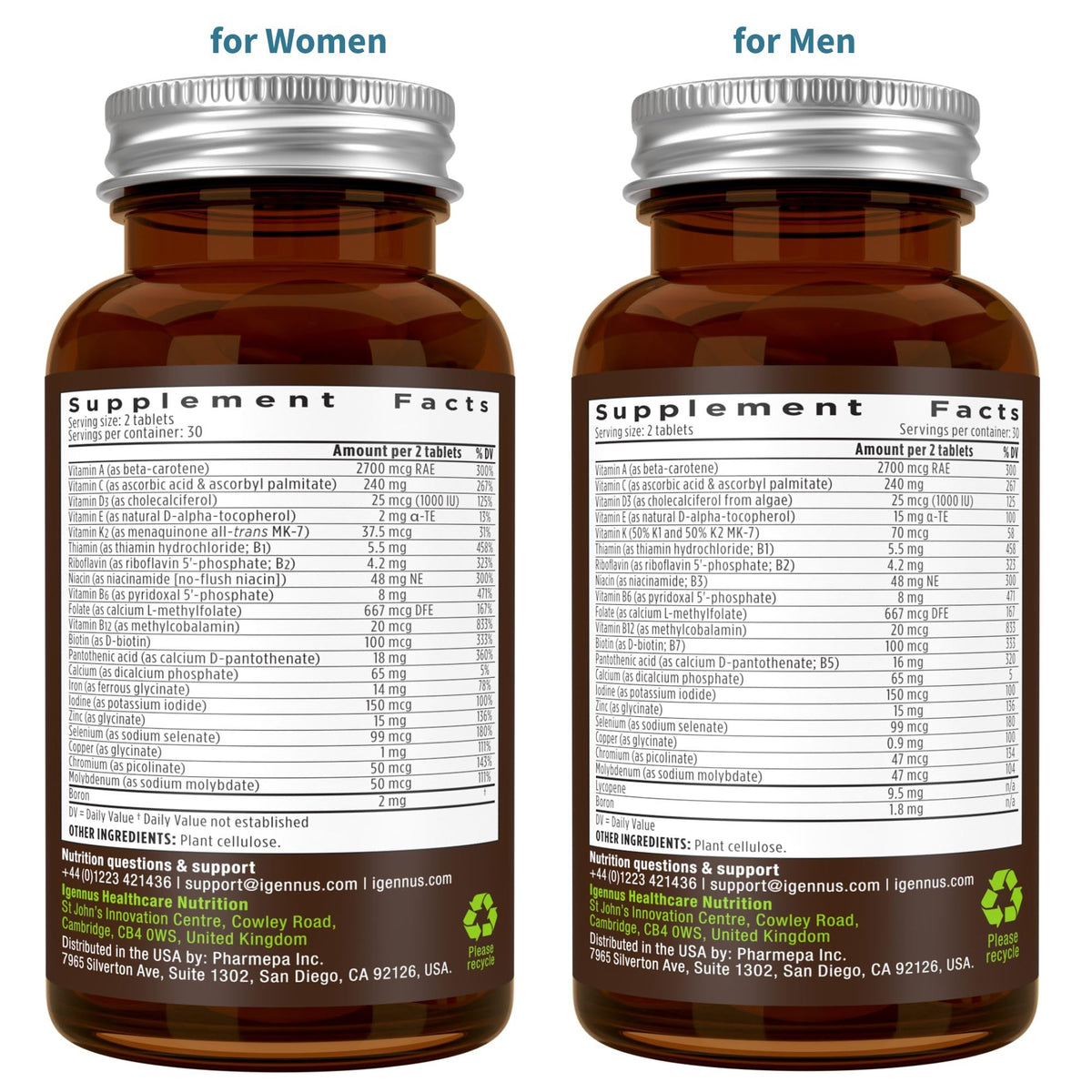 Multivitamines Igennus dans leur emballage recyclable
