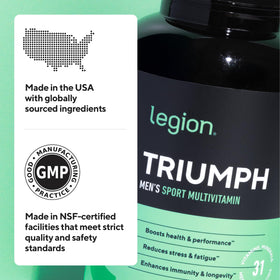 Multivitamines LEGION Triumph pour hommes sur un fond neutre