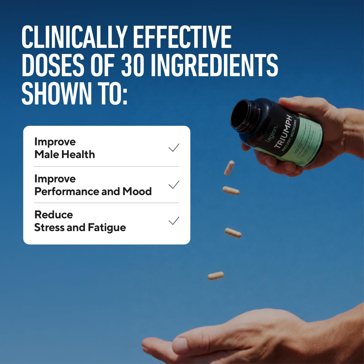 Multivitamines LEGION Triumph pour hommes, vue de côté