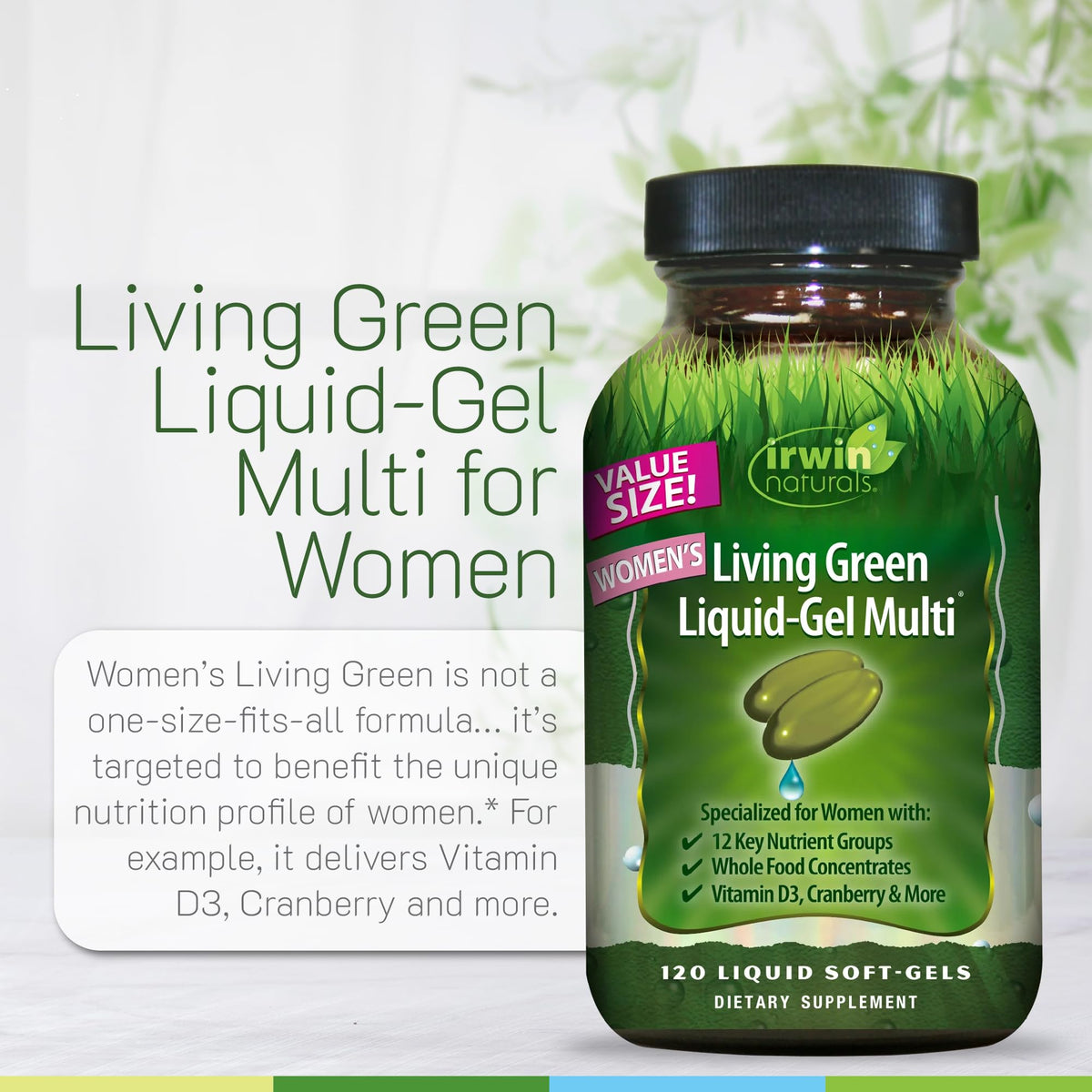 Multivitamines liquides-gel Irwin Naturals, vue latérale de la boîte