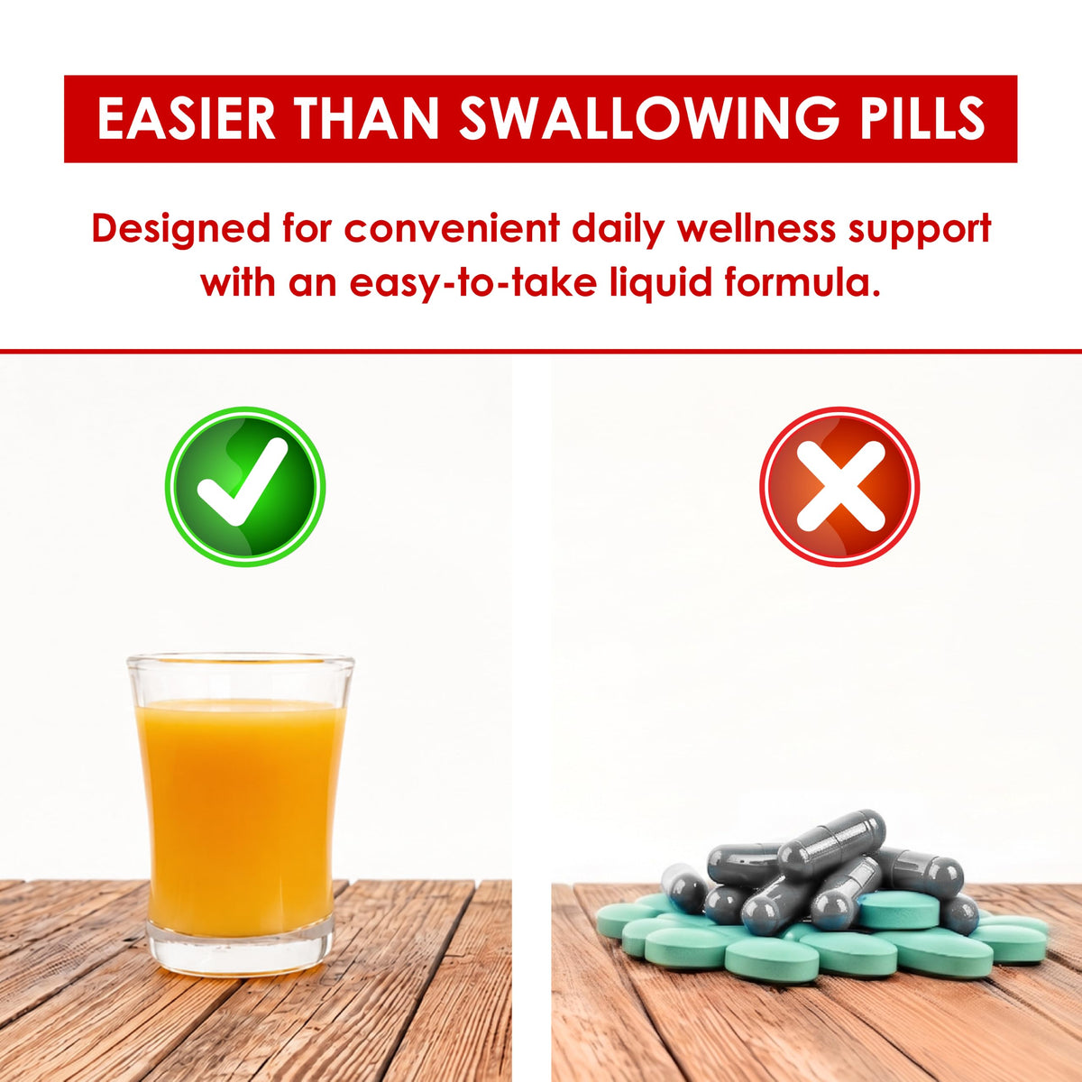 Multivitamines liquides Rawleigh sur une table avec des fruits