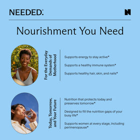 Multivitamines Needed. sur une table avec des fruits