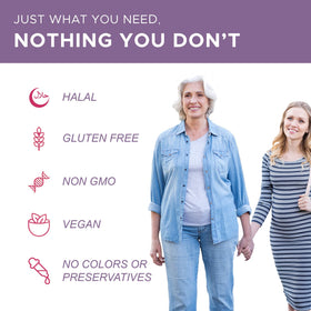 Multivitamines Noor Vitamins Halal Femmes sur un fond naturel