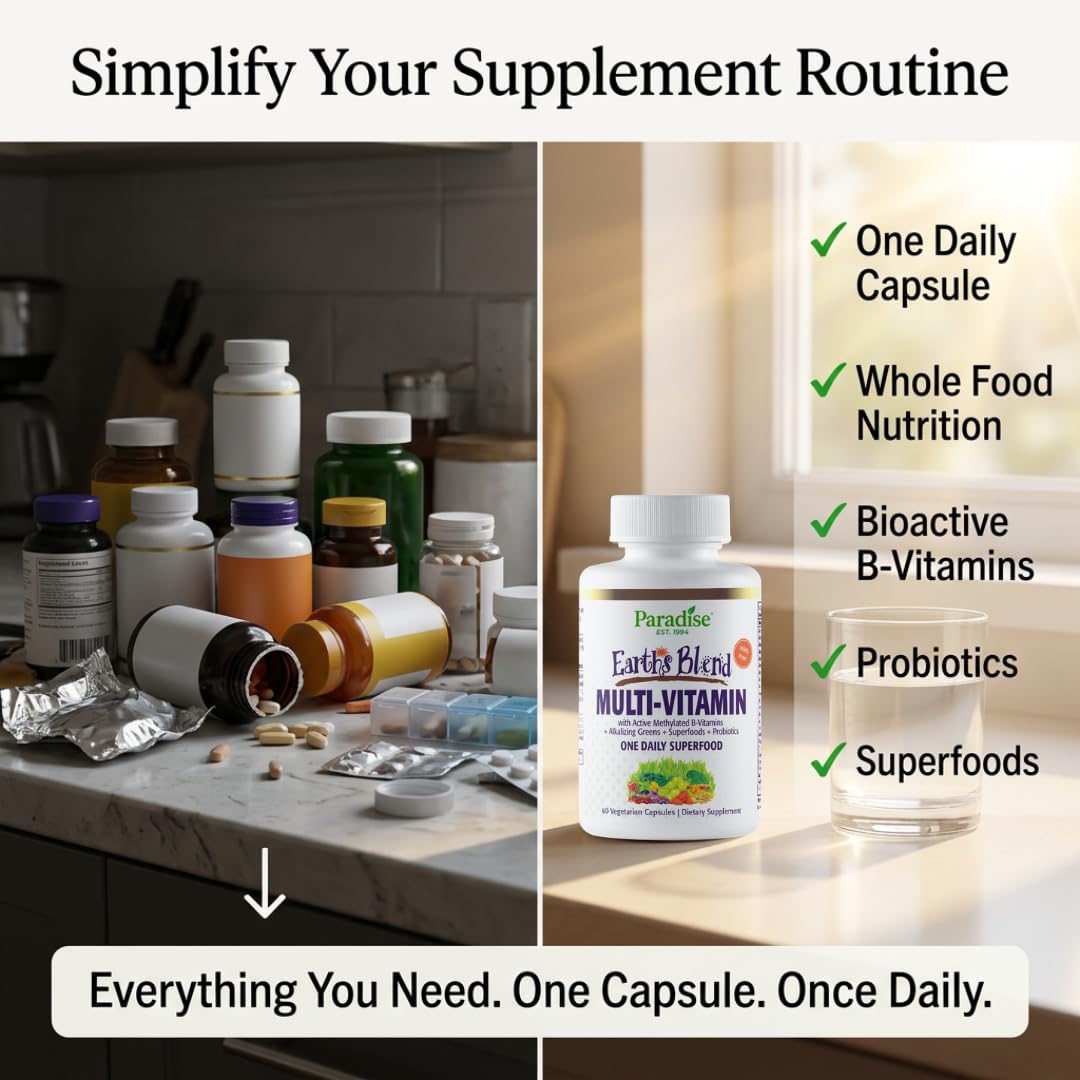 Multivitamines Paradise Herbs 60 capsules ouvertes