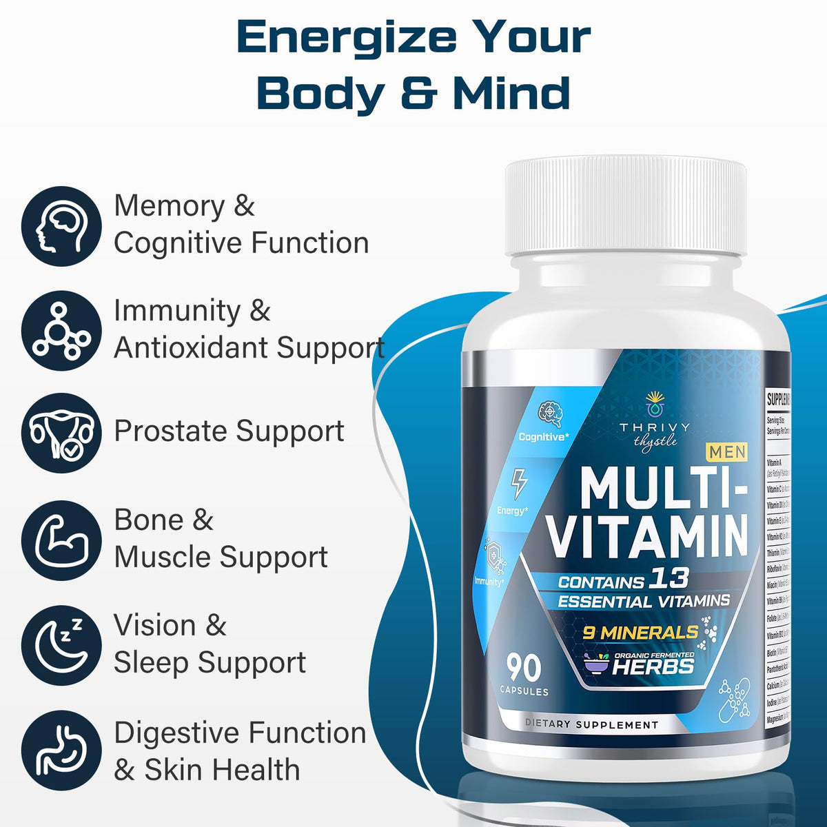 Multivitamines pour Hommes 50+ ThrivyThystle dans son emballage