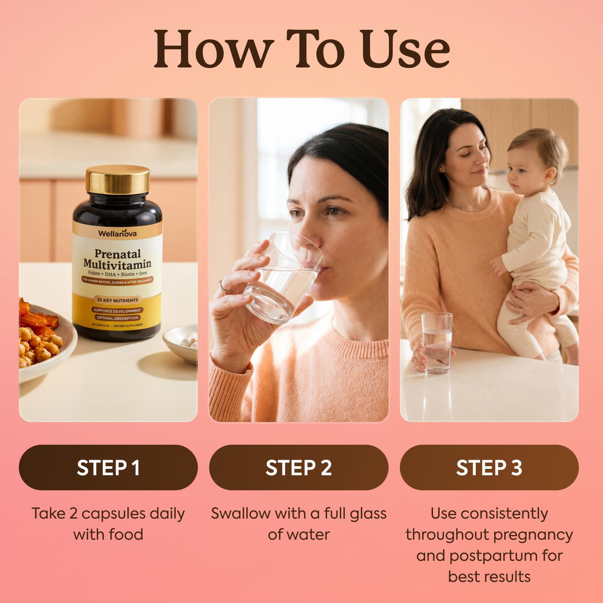 Multivitamines prénatales Wellanova avec capsules visibles