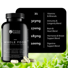 Multivitamines Primitive Scientific 120 capsules sur fond blanc