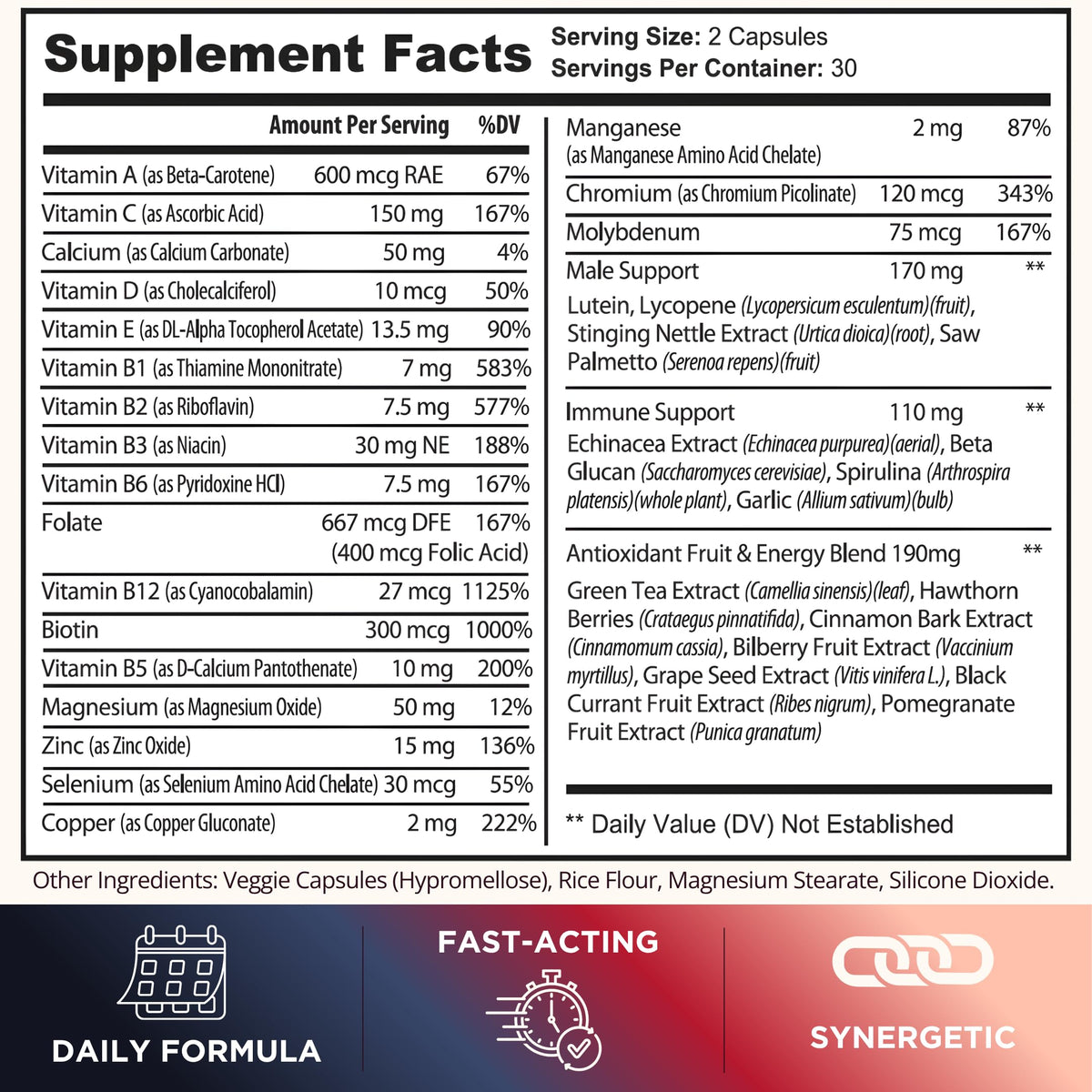 Multivitamines TODICAMP pour hommes, présentation sur une table