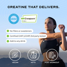 Muscle Feast Creapure créatine monohydrate 500g portion dans un verre