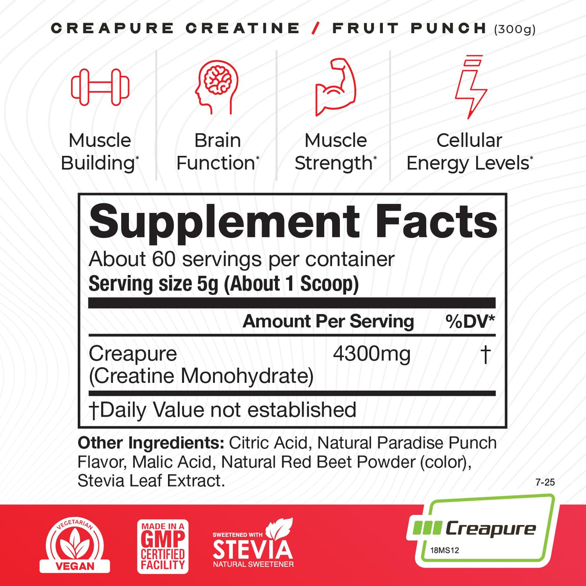 Muscle Feast Creapure poudre de créatine monohydrate 300g dans un verre
