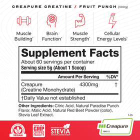 Muscle Feast Creapure poudre de créatine monohydrate 300g dans un verre