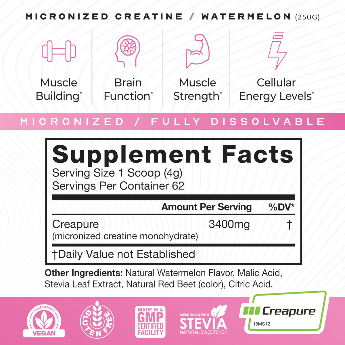 Muscle Feast Créatine Monohydrate 272g en poudre dans un verre d'eau