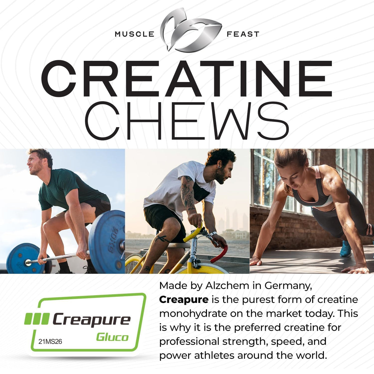 Muscle Feast Créatine Monohydrate Chewables Citron Vert, comprimés en gros plan