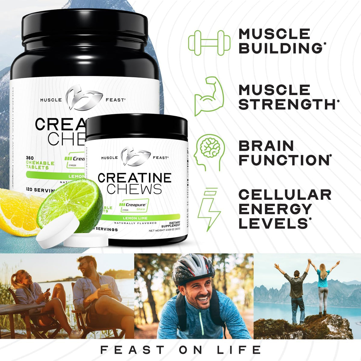 Muscle Feast Créatine Monohydrate Chewables Citron Vert, emballage