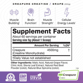 Muscle Feast Créatine Monohydrate Creapure Poudre Raisin 300g vue de côté