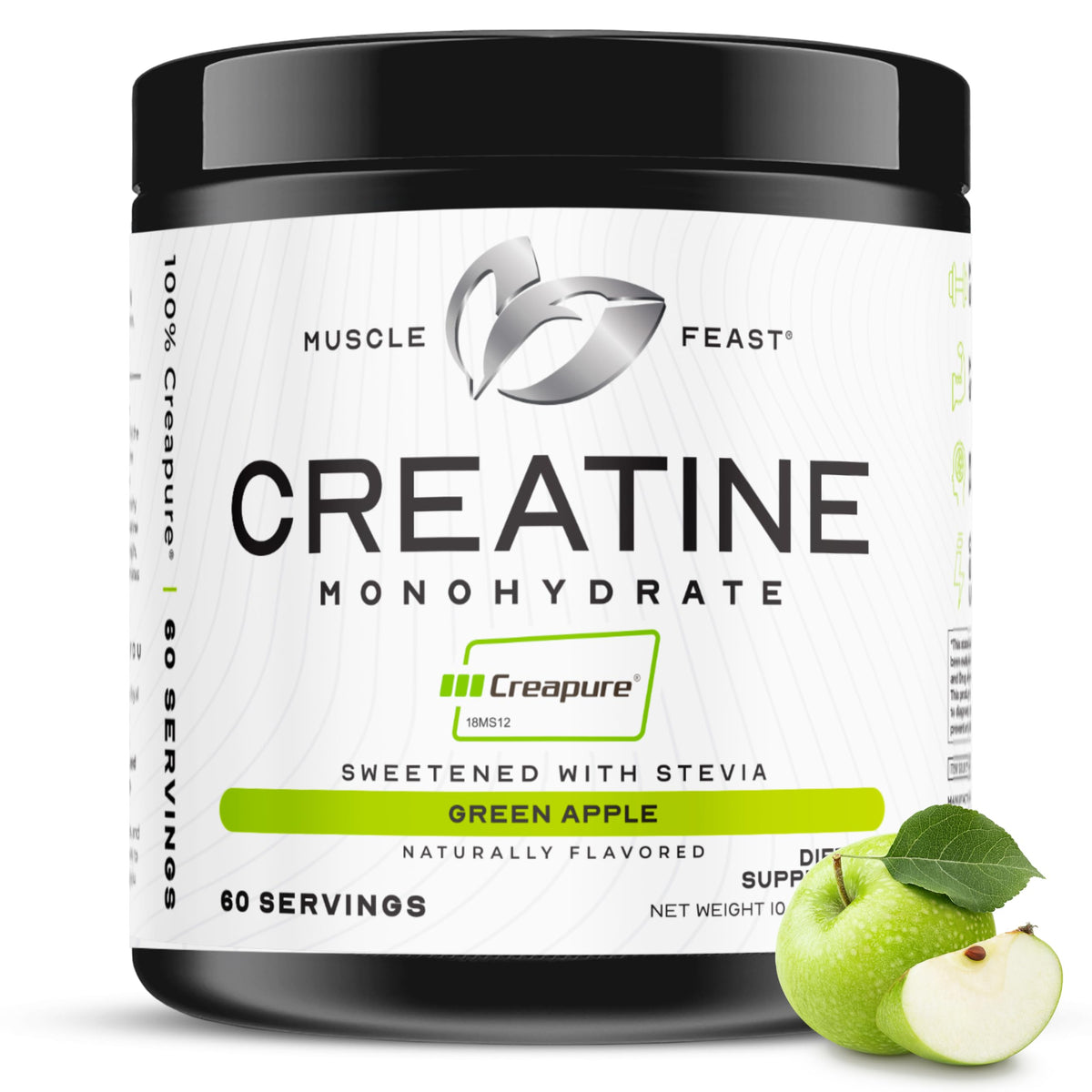 Muscle Feast Poudre de Créatine Monohydrate Creapure Pomme Verte 300g vue de face