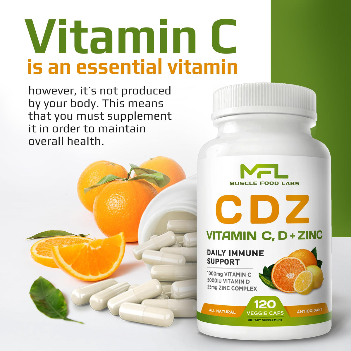 MUSCLE FOOD LABS CDZ capsules avec flacon ouvert