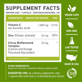 MUSCLE FOOD LABS Vitamine C + Zinc capsules sur fond blanc