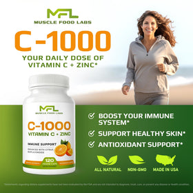 MUSCLE FOOD LABS Vitamine C + Zinc flacon avec capsules