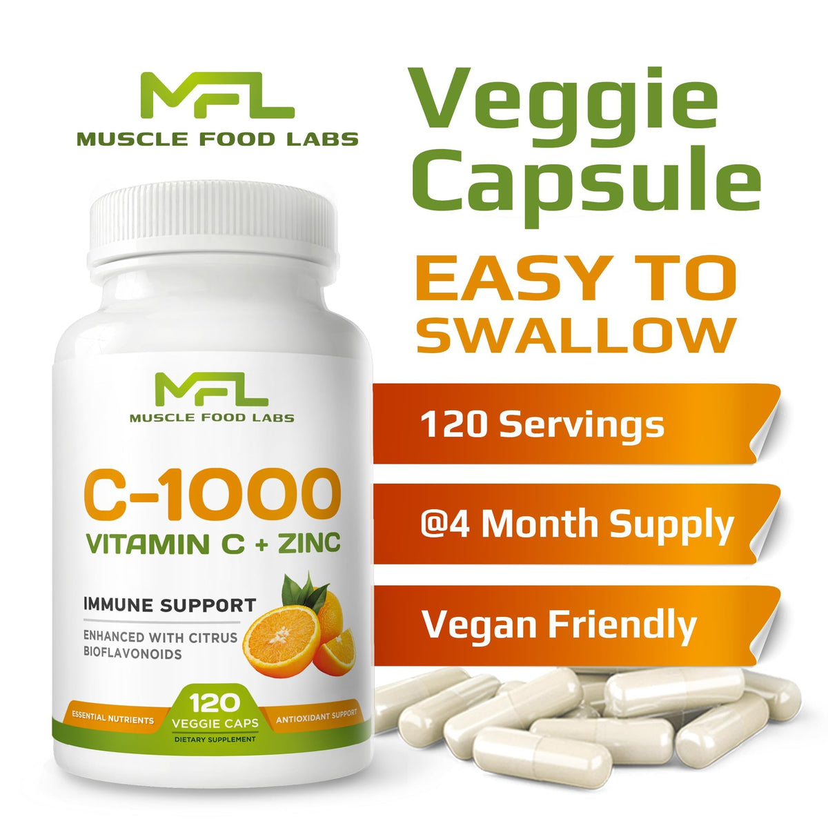 MUSCLE FOOD LABS Vitamine C + Zinc ingrédients listés