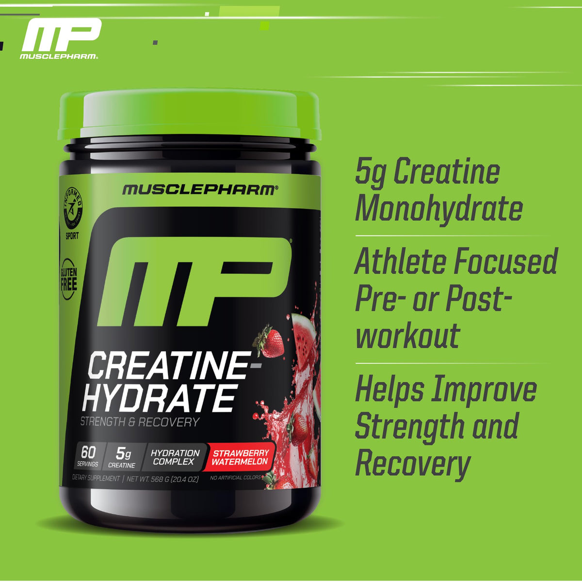 Muscle Pharm créatine monohydrate contenant ouvert avec poudre